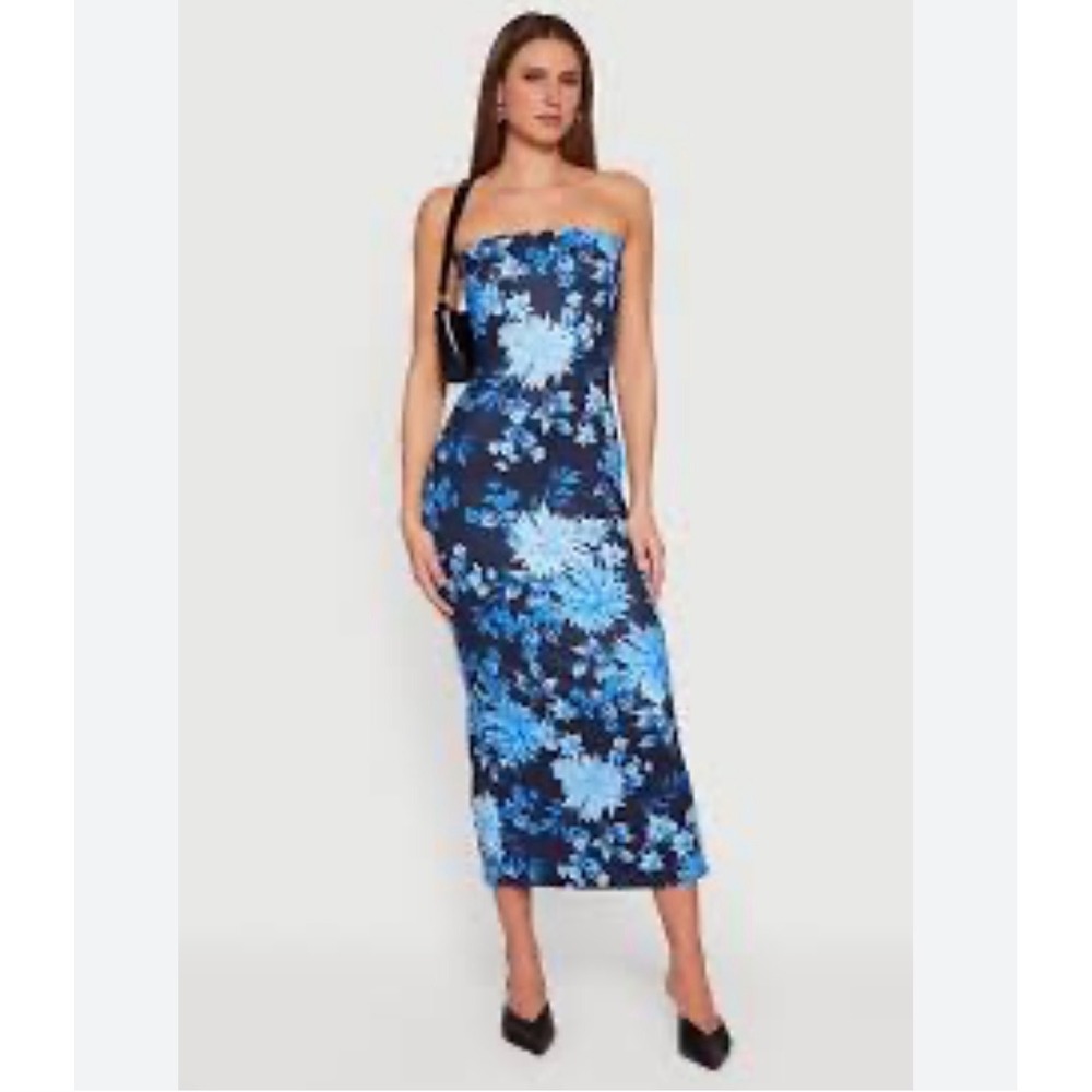 Trendy Thread Blue Floral Maxi Tube Dress – Women's XL – NWT